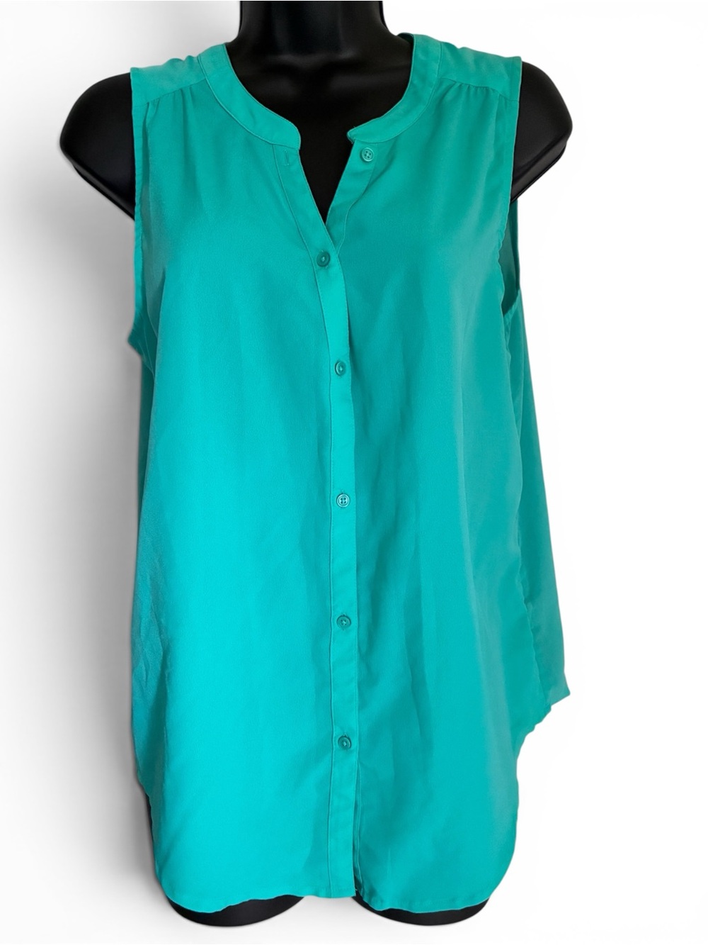 American Eagle Sleeveless Teal Seafoam Summer Button-Front Sheer Top Sz M